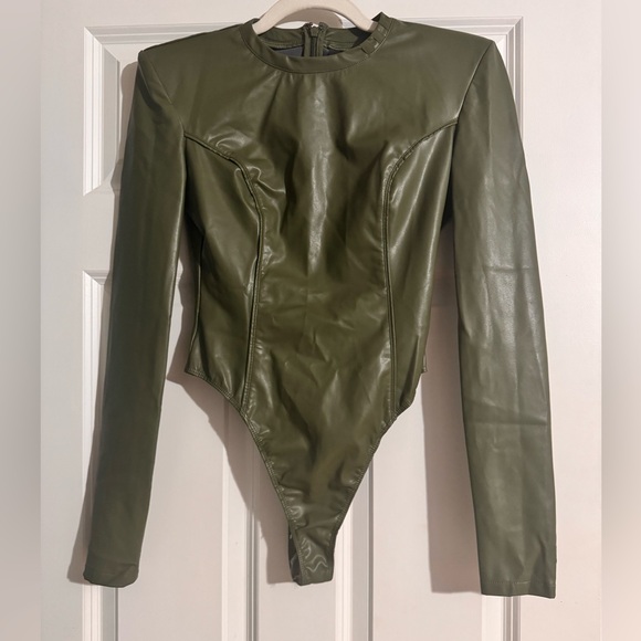Ivy Park Olive Green Faux Leather Bodysuit - Picture 3 of 6